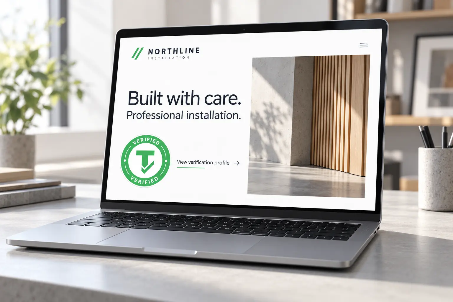 Illustrative business website with a TRULI badge beside a link to its verification profile